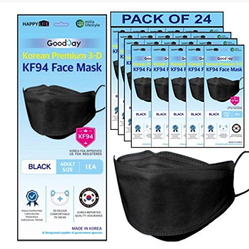 [Happy Life] Premium 3D Black KF94 Face Mask, Good Day, Individual Pack Made in Korea (24)