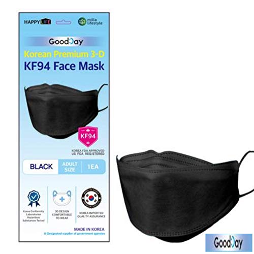 [Happy Life] Premium 3D Black KF94 Face Mask, Good Day, Individual Pack Made in Korea (24)