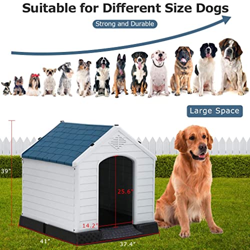 BestPet 39Inch Large Dog House Insulated Kennel Durable Plastic Dog House for Small Medium Large Dogs Indoor Outdoor Weather & Water Resistant Pet Crate with Air Vents and Elevated Floor,Blue