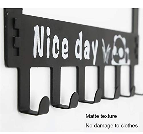 Eywlwaar Over The Door Hooks 6 Hanger Rack Decorative Metal Rack for Home Use Hats Coats Key Bag Clothes Scarfs Hooks (Black)