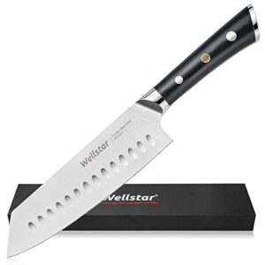 wellstar kiritsuke chef knife, 7 in vegetable meat kitchen knife with razor sharp powder steel edge and rust-resistant 304 stainless steel blade infused with copper and military grade g10 handle