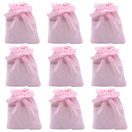 Snadulor 25 Pcs Pink Velvet Drawstring Bags Jewelry Pouches Jewelry Gift Bags Pouches Wedding Favors(4"x5")