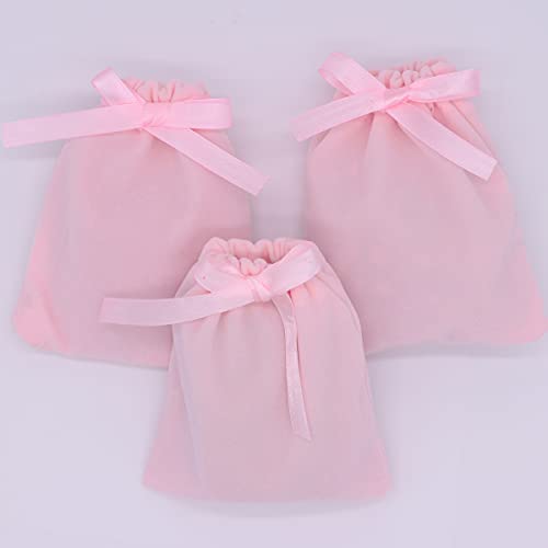 Snadulor 25 Pcs Pink Velvet Drawstring Bags Jewelry Pouches Jewelry Gift Bags Pouches Wedding Favors(4"x5")