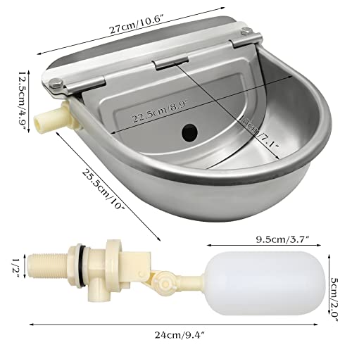 MUDUOBAN Automatic Water Bowl with Float Valve Stainless Steel Water Feeder Trough for Livestock Animal Horse Cattle Sheep Hog Goat Pet Dog