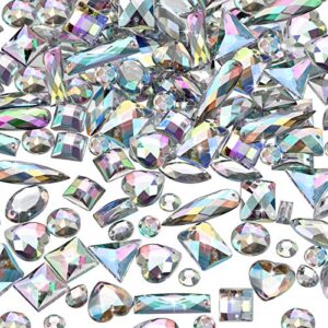 500 pieces sewing gems acrylic sewing crystal mixed shapes sew on rhinestones with 2 holes for clothes sewing beads decorations (crystal ab)