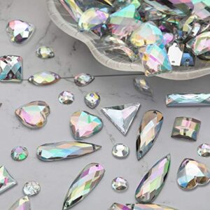500 Pieces Sewing Gems Acrylic Sewing Crystal Mixed Shapes Sew On Rhinestones with 2 Holes for Clothes Sewing Beads Decorations (Crystal AB)