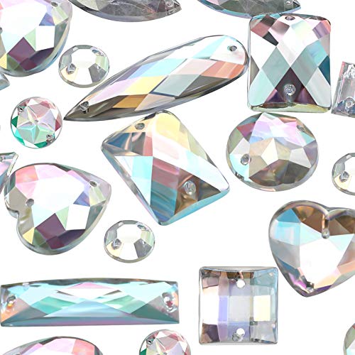 500 Pieces Sewing Gems Acrylic Sewing Crystal Mixed Shapes Sew On Rhinestones with 2 Holes for Clothes Sewing Beads Decorations (Crystal AB)