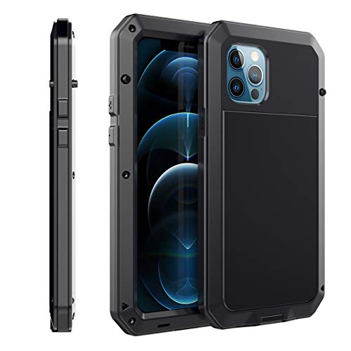 Marrkey iPhone 12 Case, 360 Full Body Protective Cover Heavy Duty Shockproof [Tough Armour] Aluminum Alloy Metal Case with Silicone Built-in Screen Protector for Apple iPhone 12 Pro 6.1 Inch - Black