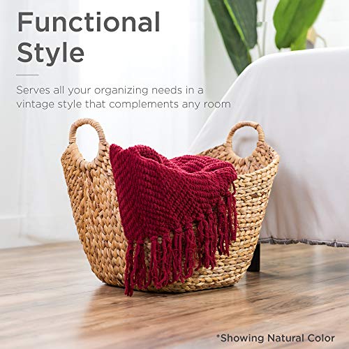 Best Choice Products Large Vintage Laundry Basket Multipurpose Hyacinth Storage Basket, Handwoven French-Style Organizer Tote for Bedroom, Living Room, Bathroom, w/Handles - Brown