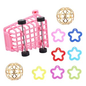 popetpop 10pcs parrots tabletop interactive toys pack bird puzzle training toys set mini pink shopping cart toy with hollow balls star ring pet educational toys for cockatiel cockatoo