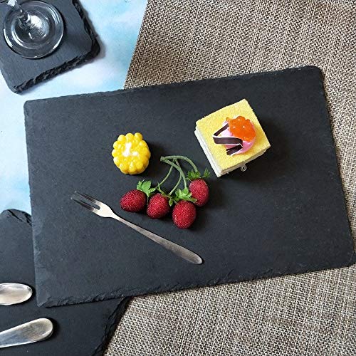 MONKEY SUN 4 Pack 12 x 8 Black Slate Cheese Board with Natural Edge for Kitchen Dining Party, Charcuterie Stone Plates for Cake Fruit Meat Appetizers Dried Fruits Display Chalkboard, Set of 4