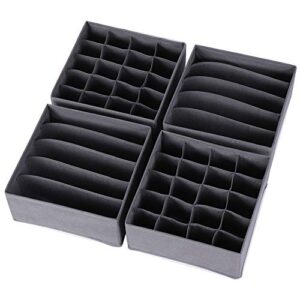 diommell 4 pack foldable cloth storage box closet dresser drawer organizer fabric baskets bins containers divider for clothes underwear bras socks lingerie clothing, dark grey 22-0000