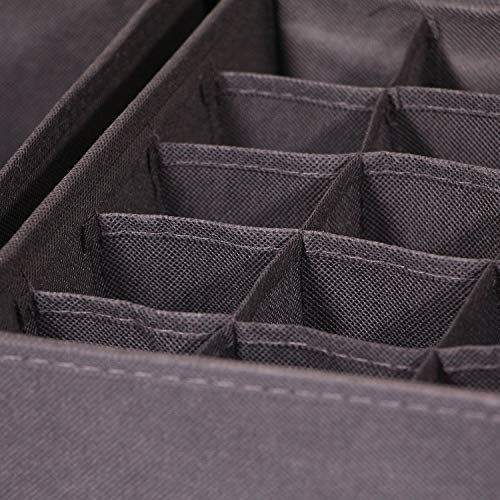 DIOMMELL 4 Pack Foldable Cloth Storage Box Closet Dresser Drawer Organizer Fabric Baskets Bins Containers Divider for Clothes Underwear Bras Socks Lingerie Clothing, Dark Grey 22-0000