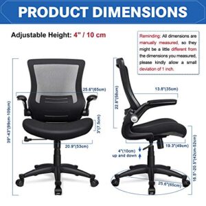 iCoudy Ergonomic Mesh Office Chair Mid Back Swivel Desk Chair Black Computer Chair with Flip-Up Armrests Lumbar Support Adjustable Height Task Chairs