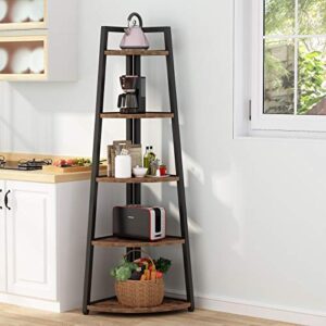 Rustic 5 tier 70 Inch Tall corner Shelf Bookshelf, Industrial Small Bookcase Corner Shelf Stand Furniture Plant Stand for Living Room, Small Space, Kitchen, Home Office (Rustic Brown)