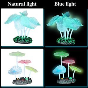 Frienda 8 Pieces Glowing Fish Tank Decorations Plants with 2 Style Glowing Kelp, Sea Anemone, Simulation Coral, Jellyfish, Lotus Leaf, Mushroom for Aquarium Fish Tank Glow Ornament