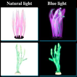 Frienda 8 Pieces Glowing Fish Tank Decorations Plants with 2 Style Glowing Kelp, Sea Anemone, Simulation Coral, Jellyfish, Lotus Leaf, Mushroom for Aquarium Fish Tank Glow Ornament