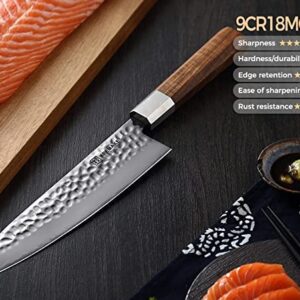 KEEMAKE Japanese Knife Gyuto Chef Knife 8 inch Kitchen Knife, Hand Forged Sharp Knife 3 Layer 9CR18MOV High Carbon Steel Cooking Knife with Octagonal Rosewood Handle