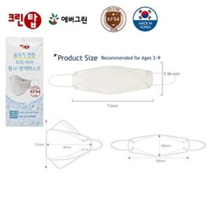 (Pack of 10) Clean Top Premium 3D Disposable White Kids KF94 Face Mask, Age 3-9 Old, 4-Layer Filters, Protective Nose Mouth Covering Dust Mask, Individual Packs, kf94 masks, Made in Korea.