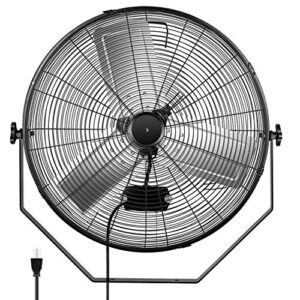 healsmart 24 inch industrial wall mount fan, 3 speed commercial ventilation metal fan