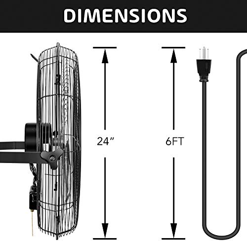 HealSmart 24 Inch Industrial Wall Mount Fan, 3 Speed Commercial Ventilation Metal Fan