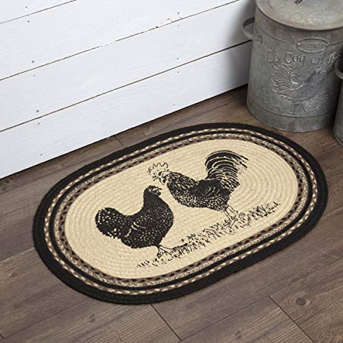 VHC Brands Sawyer Mill Charcoal Farmhouse Dining Room Living Room Kitchen Floor Natural Jute Rug w/ Pad 20x30 Poultry