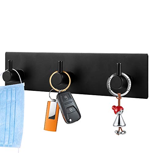 Picowe Key Holder for Wall Decorative, Adhesive Stainless Steel Key Hooks, Key Hanger Key Organizer for Wall, Towel Hook Coat Hanger for Kitchen Bathroom Mudroom Hallway Entryway(Three Rows,Black)