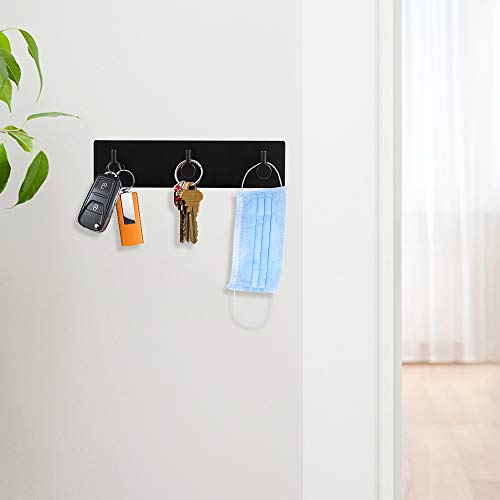 Picowe Key Holder for Wall Decorative, Adhesive Stainless Steel Key Hooks, Key Hanger Key Organizer for Wall, Towel Hook Coat Hanger for Kitchen Bathroom Mudroom Hallway Entryway(Three Rows,Black)