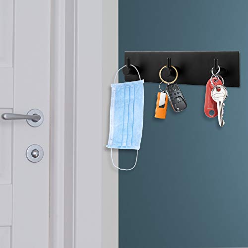 Picowe Key Holder for Wall Decorative, Adhesive Stainless Steel Key Hooks, Key Hanger Key Organizer for Wall, Towel Hook Coat Hanger for Kitchen Bathroom Mudroom Hallway Entryway(Three Rows,Black)