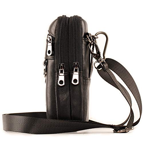 Mens Leather Cell Phone Holster, Vertical Belt Clip Cellphone Pouch,Purse Waist Bag Compatible with iPhone Google, Zipper Storage Phone Bag for Work,Hike