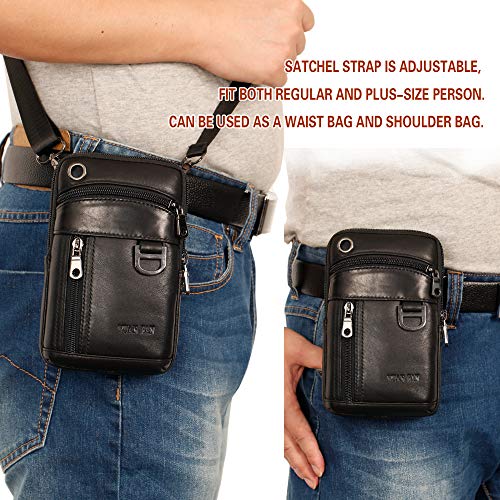 Mens Leather Cell Phone Holster, Vertical Belt Clip Cellphone Pouch,Purse Waist Bag Compatible with iPhone Google, Zipper Storage Phone Bag for Work,Hike