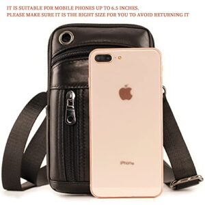 Mens Leather Cell Phone Holster, Vertical Belt Clip Cellphone Pouch,Purse Waist Bag Compatible with iPhone Google, Zipper Storage Phone Bag for Work,Hike