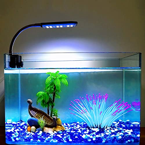 Goehiaul Aquarium Light Clip on Fish Tank Lighting Small Fish Light for Rimless Fish Tanks, White and Blue LEDs