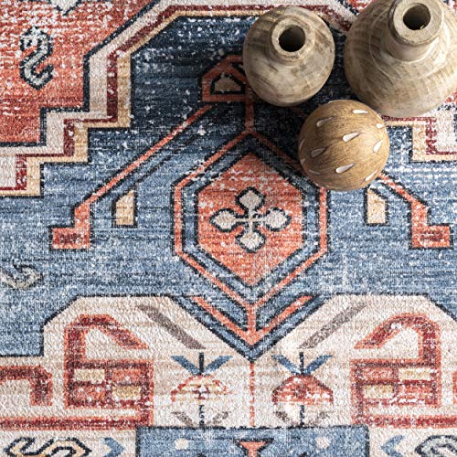 nuLOOM Marli Machine Washable Faded Medallion Area Rug, 5' x 8', Rust