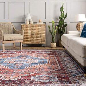 nuLOOM Marli Machine Washable Faded Medallion Area Rug, 5' x 8', Rust