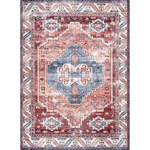 nuLOOM Marli Machine Washable Faded Medallion Area Rug, 5' x 8', Rust