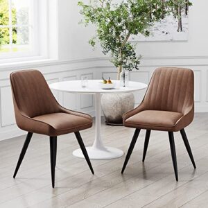 andeworld upholstered dining chairs set of 2, comfortable modern accent chairs with metal legs,faux leather industrial side leisure chair for living room/dining room/bistro/coffee -brown