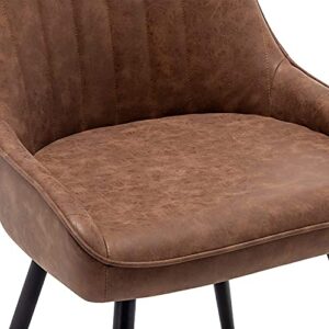 Andeworld Upholstered Dining Chairs Set of 2, Comfortable Modern Accent Chairs with Metal Legs,Faux Leather Industrial Side Leisure Chair for Living Room/Dining Room/Bistro/Coffee -Brown