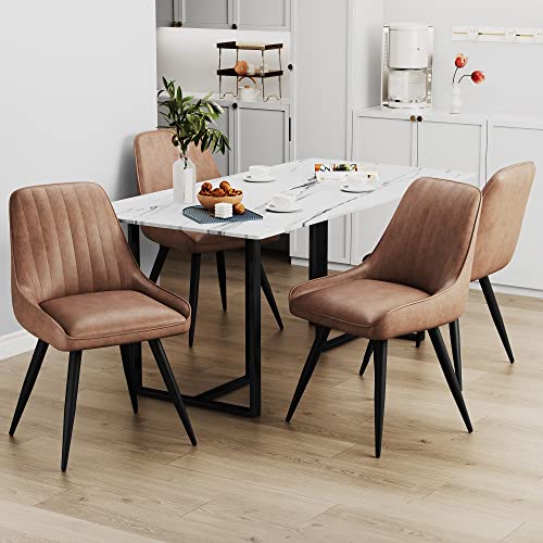 Andeworld Upholstered Dining Chairs Set of 2, Comfortable Modern Accent Chairs with Metal Legs,Faux Leather Industrial Side Leisure Chair for Living Room/Dining Room/Bistro/Coffee -Brown