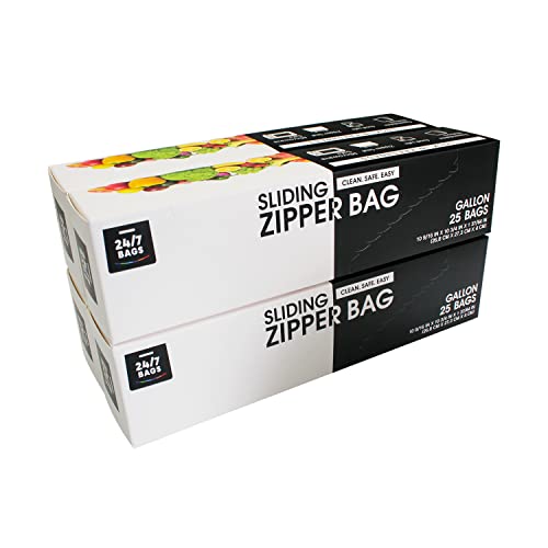 24/7 Bags | Slider Storage Bags, Gallon Size with Expandable Bottom, 100 Count (4 Packs of 25)