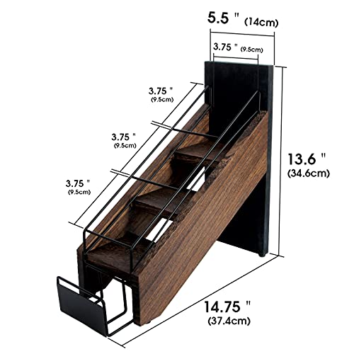 J JACKCUBE DESIGN Rustic Wood Syrup Bottle Holder, Wire 3 Compartment Shelf Organizer Rack, Storage for Syrup, Wine Bottles, Dressings, Juice and Napkins -MK710A (Rustic Wood)