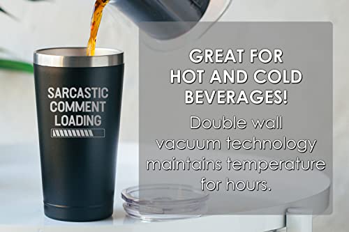 Funny Gifts for Men - Sarcastic Comment Loading, Insulated Coffee Tumbler with Lid - Funny Coffee Travel Mug - Gifts for Fathers Day - Gag Gifts for Dad Grandpa Boyfriend - Tumbler For Men 16 oz Black