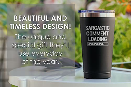 Funny Gifts for Men - Sarcastic Comment Loading, Insulated Coffee Tumbler with Lid - Funny Coffee Travel Mug - Gifts for Fathers Day - Gag Gifts for Dad Grandpa Boyfriend - Tumbler For Men 16 oz Black