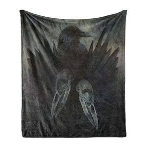 lunarable gothic throw blanket, crow wings haunting ism dark shadowy occult art print, flannel fleece accent piece soft couch cover for adults, 70" x 90", jade green
