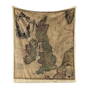 lunarable wanderlust throw blanket, british islands scotland england european history britain grungy art, flannel fleece accent piece soft couch cover for adults, 50" x 70", brown green
