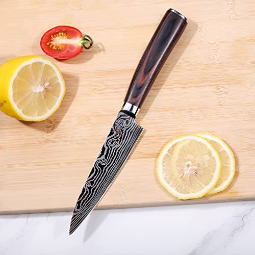 Utility Knife 5 inch - Kitchen Utility Knife Forged from Stainless Steel 5Cr15Mov(HRC56), Razor Sharp Paring Knife with Ergonomic Handle for Home, Multipurpose Kitchen Utility Knife