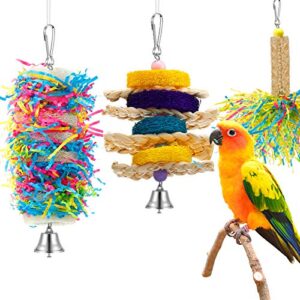 6 Pieces Parrot Cage Shredding Toy Bird Chewing Toys Foraging Hanging Toy Bird Loofah Toys with Bird Perch Stand Toy Blue Paw Grinding Stick for Small Bird Parakeets Cockatiel Conure African Grey