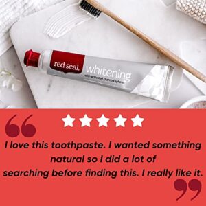 Red Seal Teeth Whitening Toothpaste with Baking Soda, Activated Charcoal Spheres, Coconut Oil for Visibly Brighter Smile – Fluoride Free, No SLS, Paraben Free