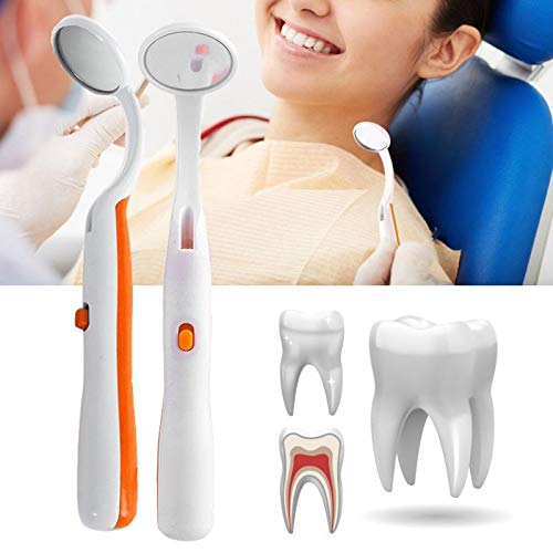 Ceonam 2 Pcs Dental Mirror with Light Tool LED Lighted Teeth Inspection Mirror Anti Fog Curve Angle Dentist Oral Care Tool (Orange)