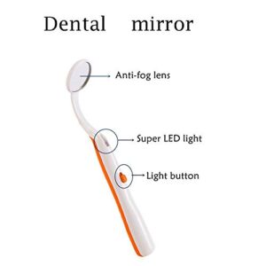 Ceonam 2 Pcs Dental Mirror with Light Tool LED Lighted Teeth Inspection Mirror Anti Fog Curve Angle Dentist Oral Care Tool (Orange)